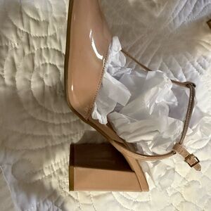 Nine West Tan Block Heel Ruffle Heels